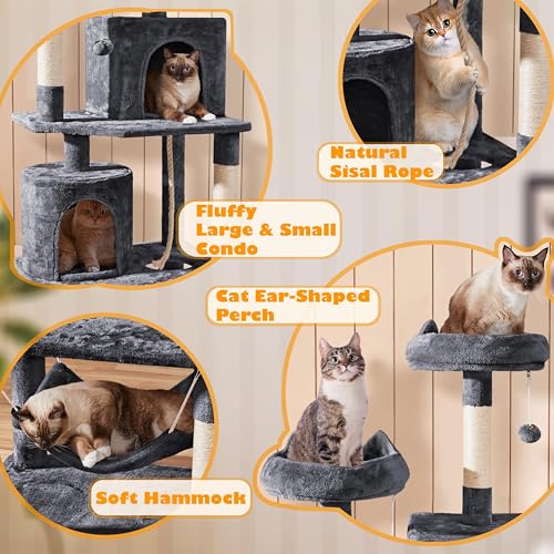 Dark Gray Cat Tree with Platform, Hammock, Scratching Posts V750