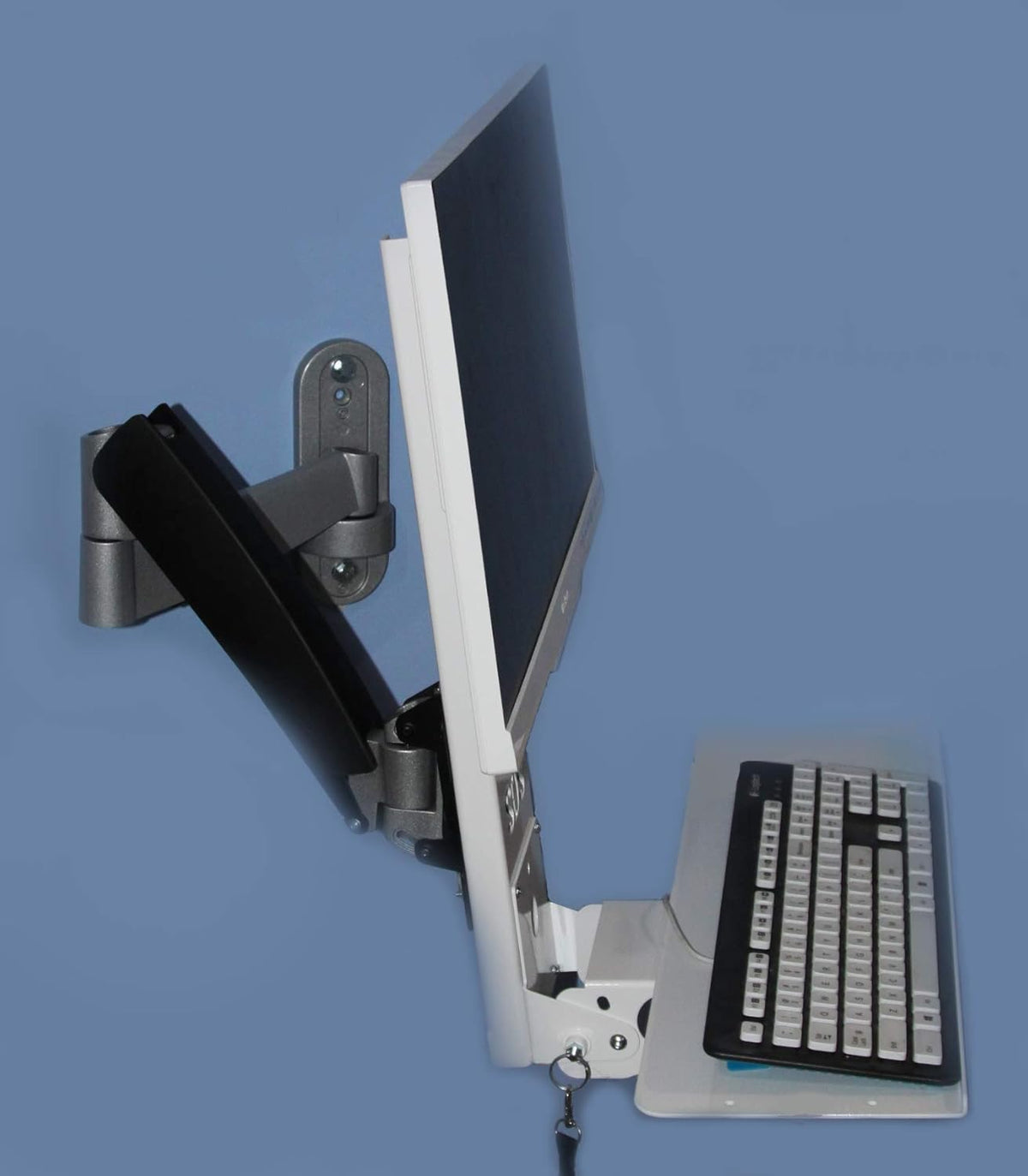 White Adjustable VESA Monitor & Keyboard Wall Mount System with Tilt & Fold-up, 7 x 26 Inch Tray J31968