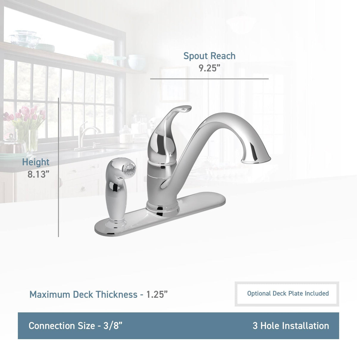 Chrome Single-Handle Kitchen Faucet with Side Spray F248