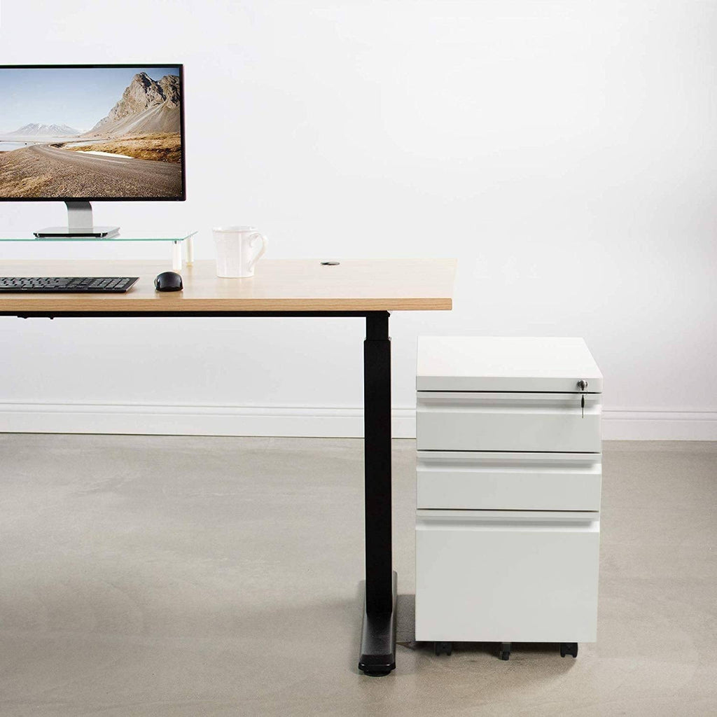White 3-Drawer Locking Rolling Metal File Cabinet D9672
