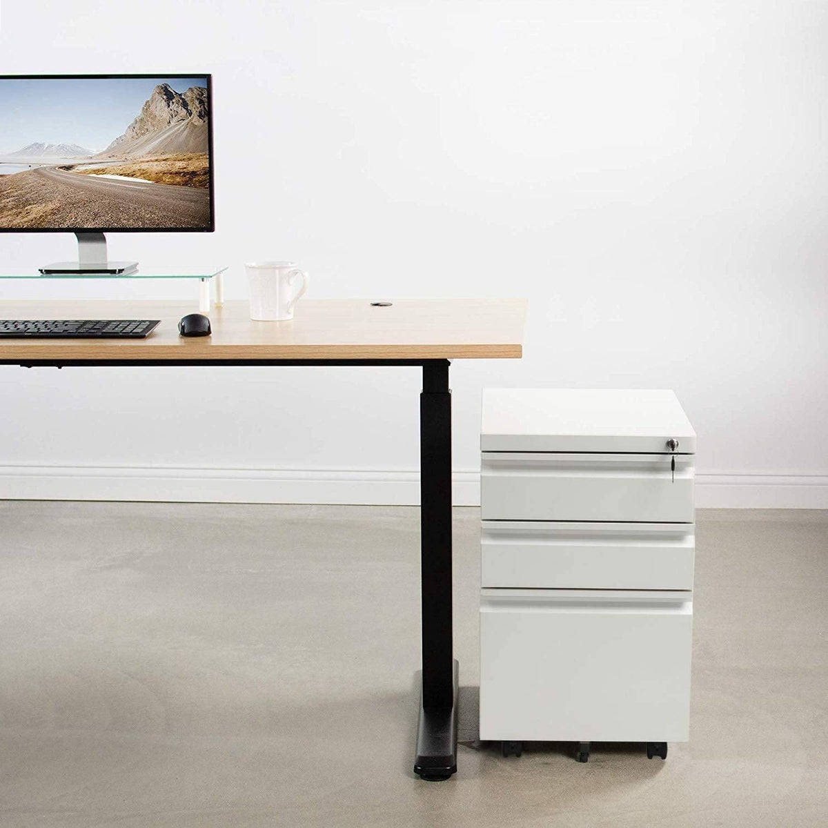White 3-Drawer Locking Rolling Metal File Cabinet D9672