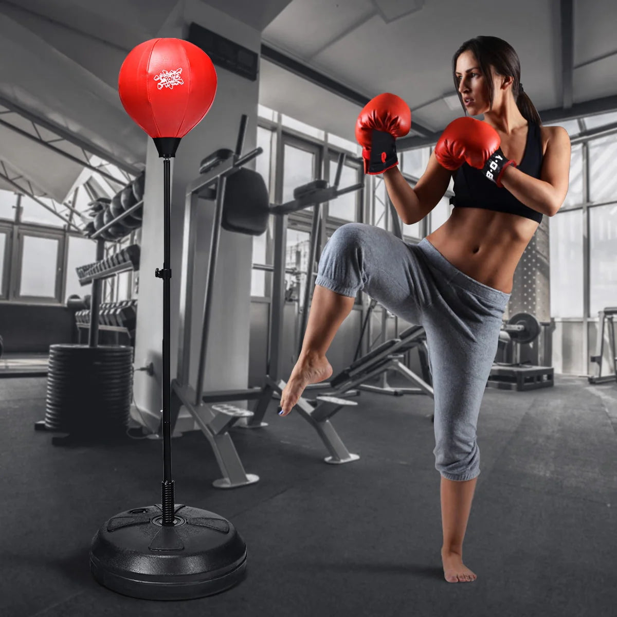 Boxing Punching Bag with Height Adjustable Stand and Boxing Gloves K361