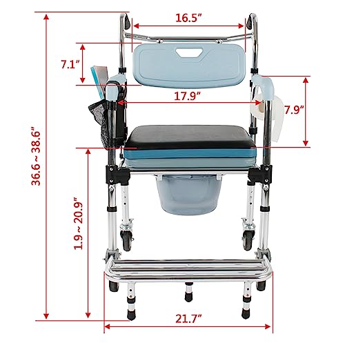 4-in-1 Bedside Commode Chair with Arms & 4 Brakes, Weight Capacity 300lbs A245806