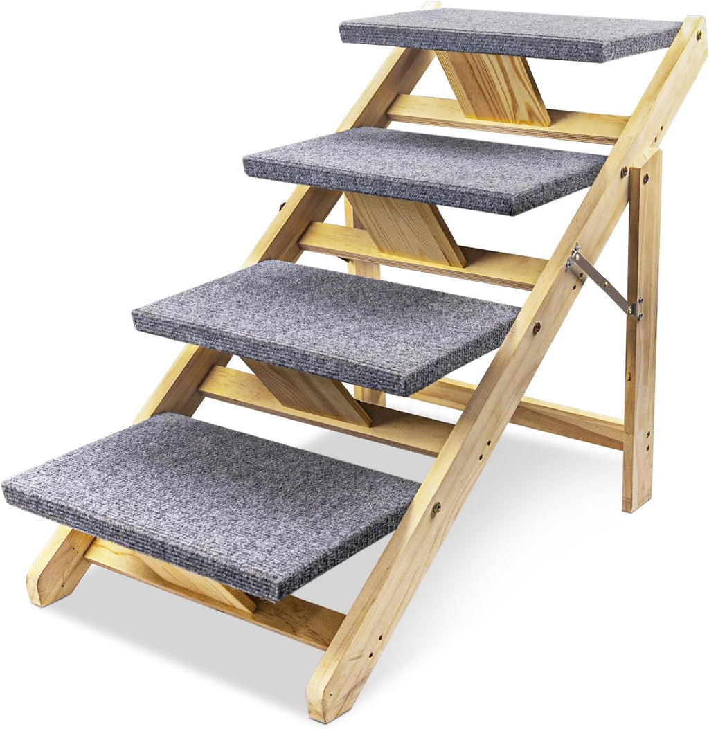 Wood Pet Stairs Foldable Dog Stairs & Ramp with Non-Slip Pads C476