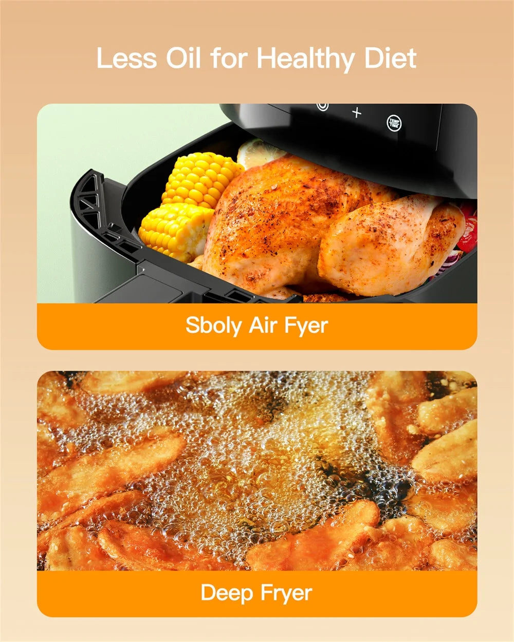 8-in-1 6 Qt Air Fryer with Touch-Screen Panel and Non-Stick Frying Basket W356