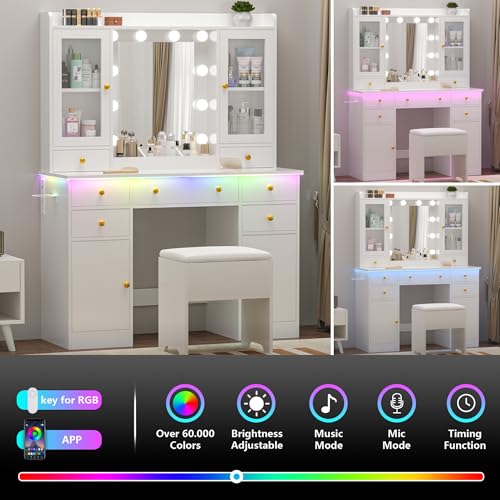 White Vanity Desk with Mirror and Lights C8589