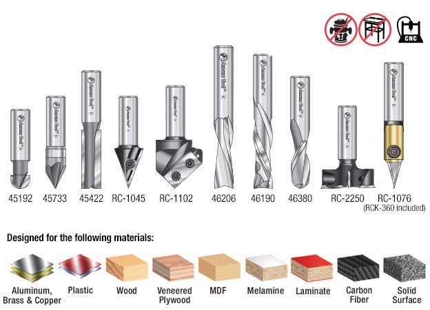 10-pc CNC Router Bit Collection, 1/2 inch Shank K681834
