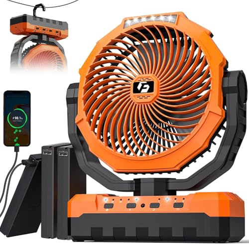 24000mAh Rechargeable Battery Operated Camping Fan with Light & Hook A7603