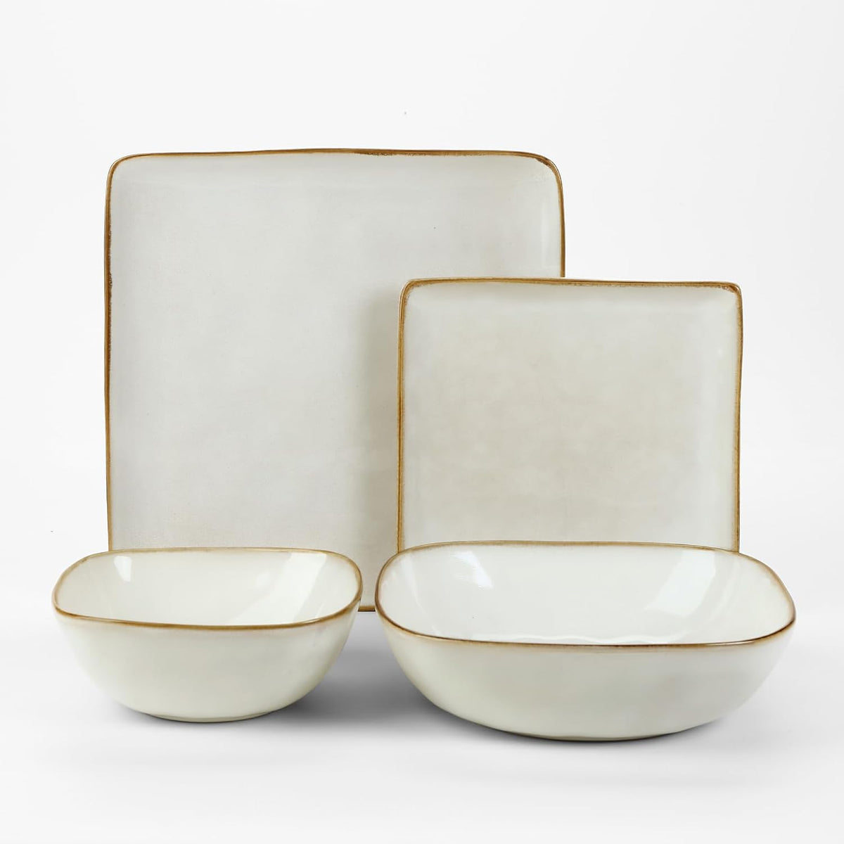 16-Piece Dinnerware Set, Square Plates and Bowls, Cappuccino White O52266