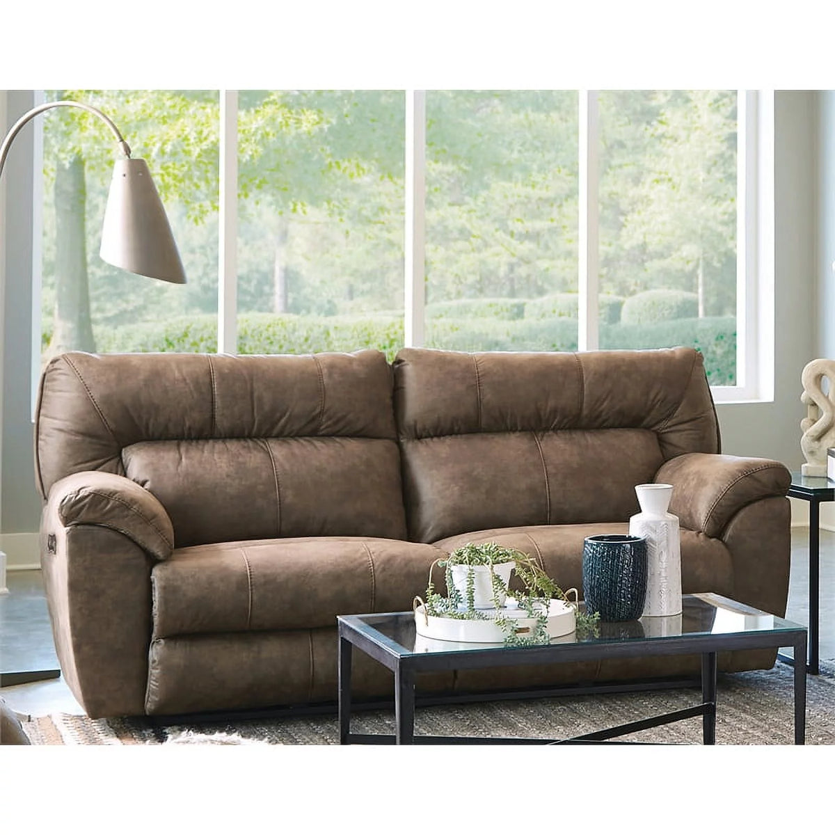Brown Polyester Power Reclining Sofa V2566