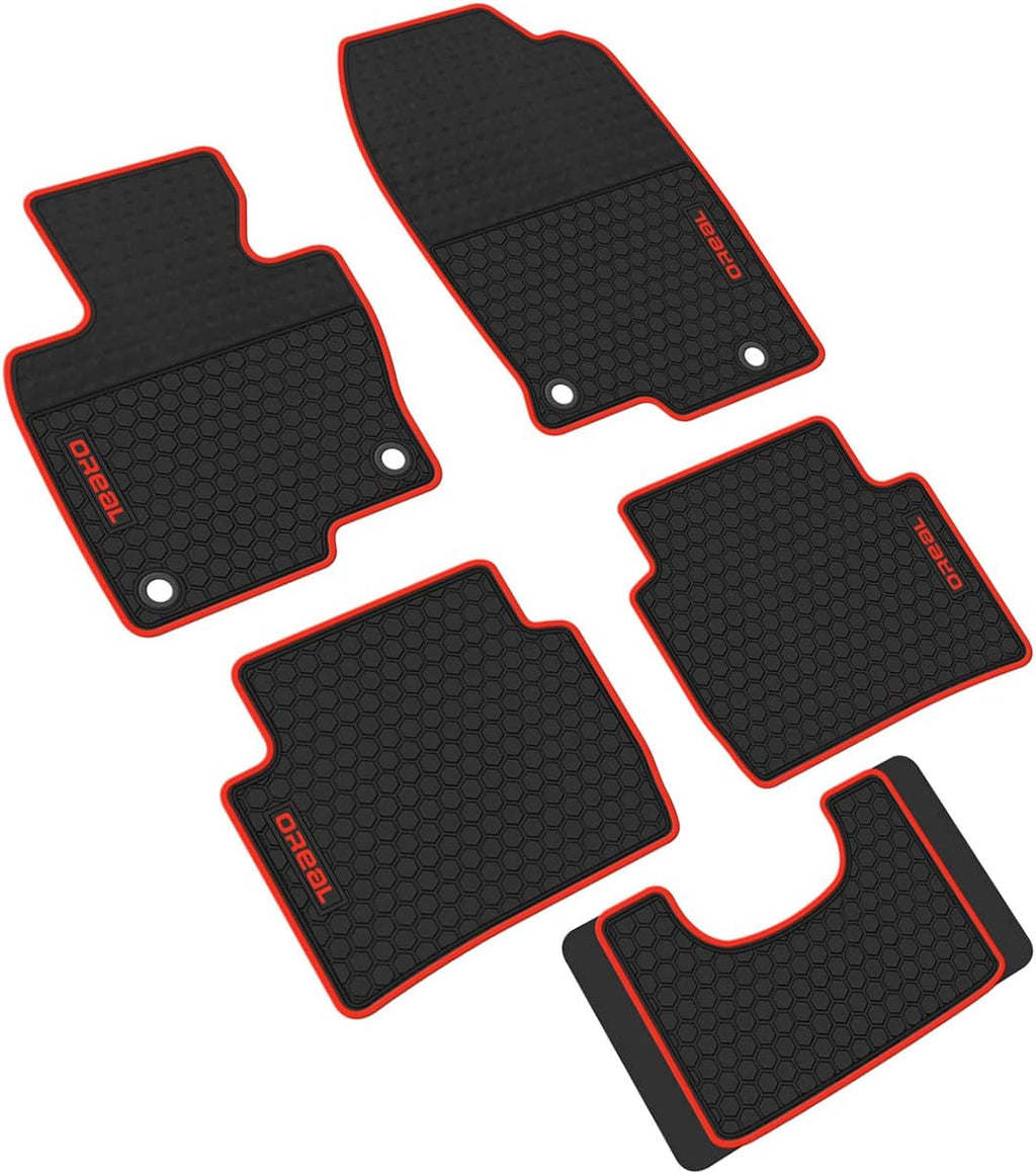 All Weather Floor Liners Custom Fit Heavy Duty Rubber Car Mats Black Red Pack of 2 W35028