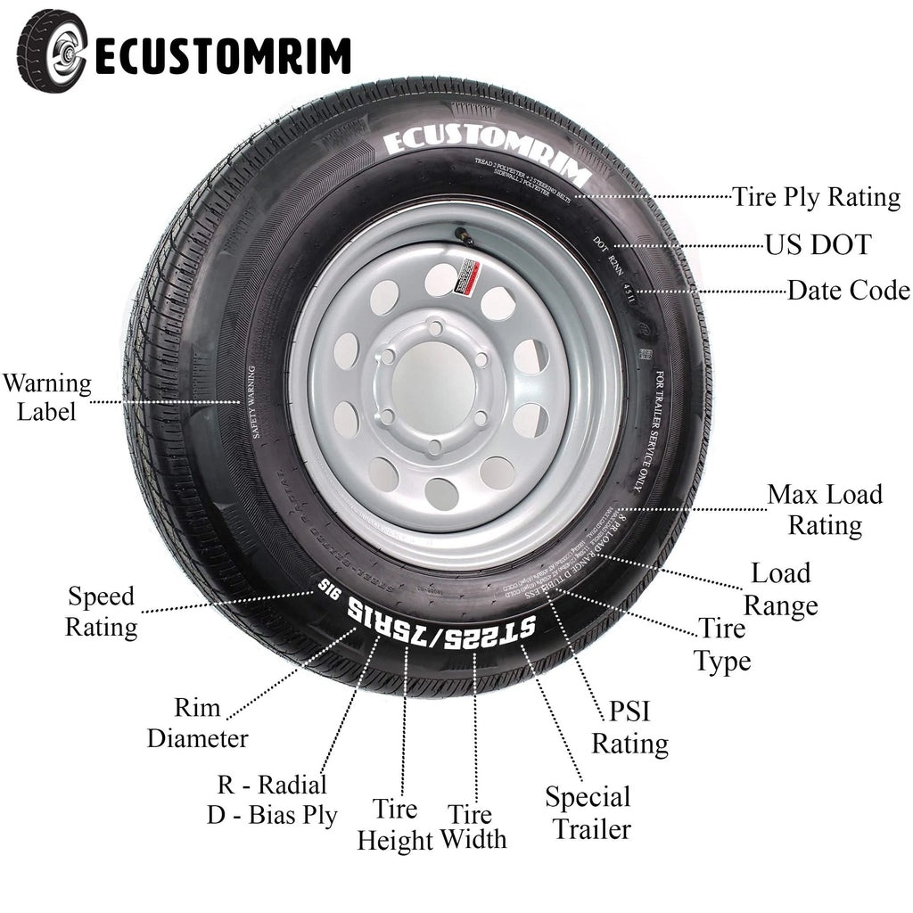 13 5 Lug Galvanized Spoke Trailer Tire On Rim V2403