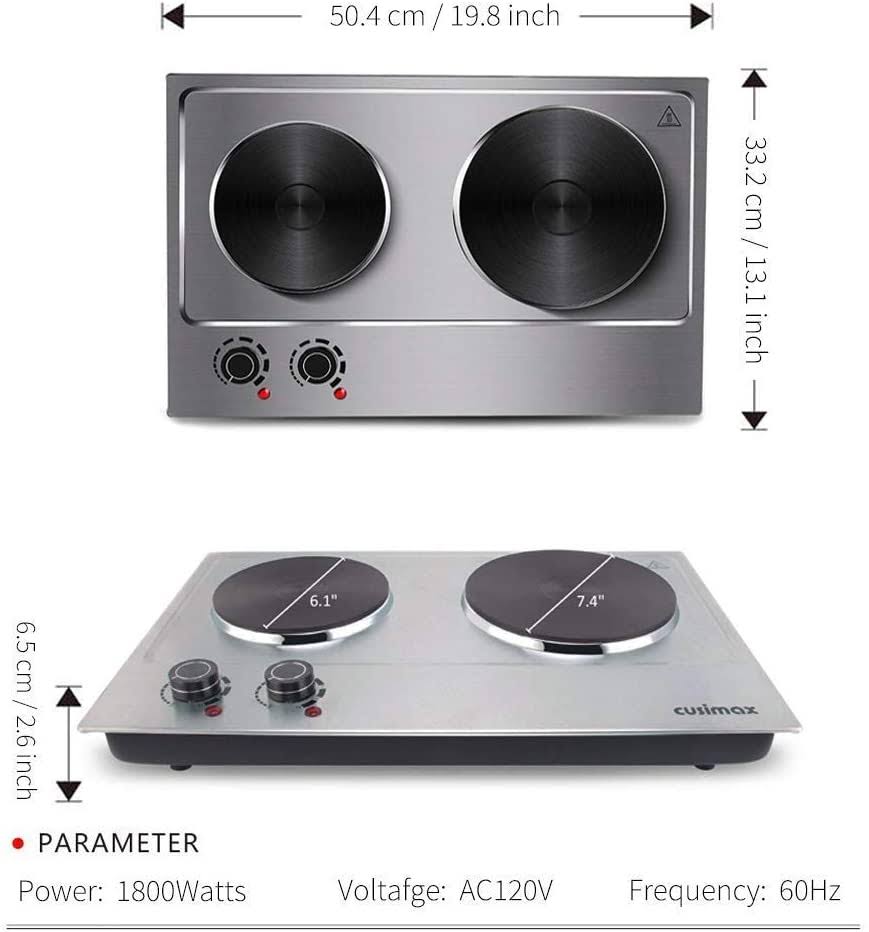 1800W Electric Double Burner Countertop Cast Iron Hot Plate Y44252
