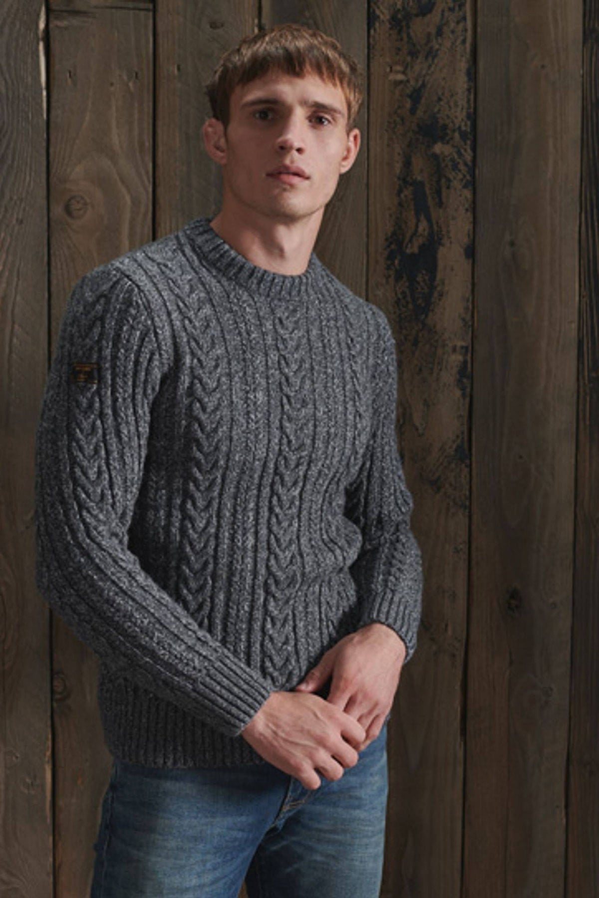 Grey Cable Knit Crew Neck Jumper G814