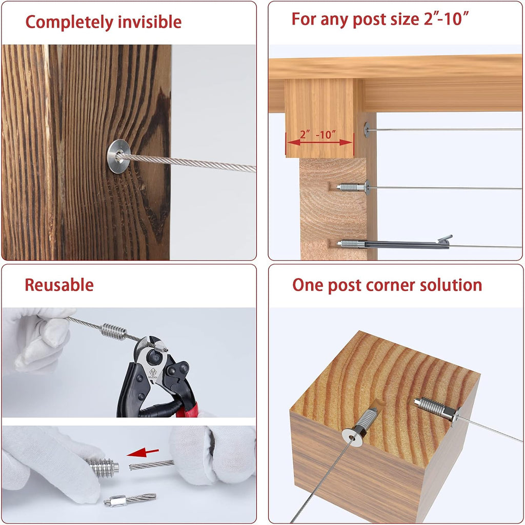 40Pack 1/8 Invisible Cable Railing Kit T316 Stainless Steel 20 Cable Line with Socket Wrench R881