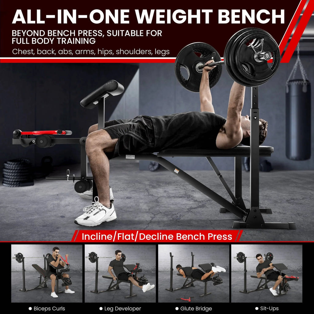 Adjustable Olympic Weight Bench Set with Barbell Rack C75454