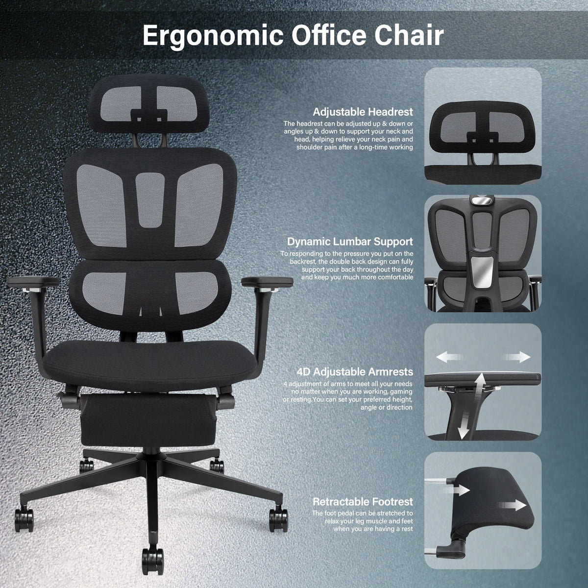 Mesh Office Chair with Footrest N59381