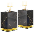 Set of 2 LED Nightstand with Drawer, Marble Black W624239
