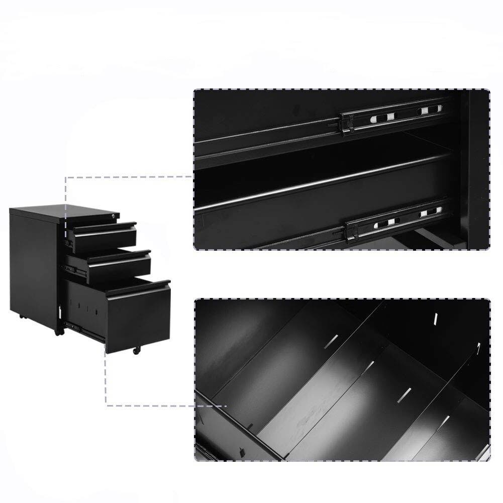 White 3-Drawer Locking Rolling Metal File Cabinet D9672