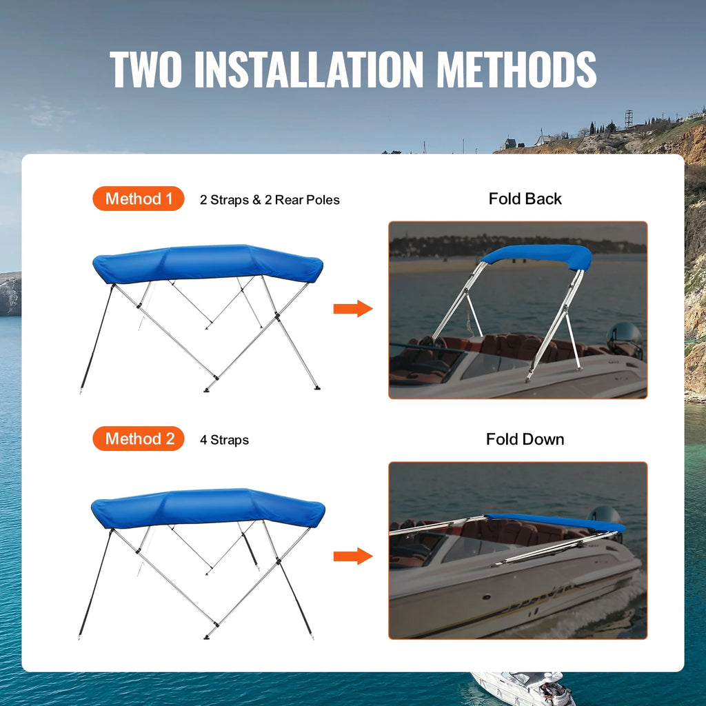4 Bow Bimini Top Boat Cover 900D Polyester Aluminum Frame 91"-96" W I9483