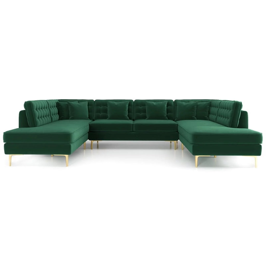 Green Velvet U-Shaped Sectional Couch P94187