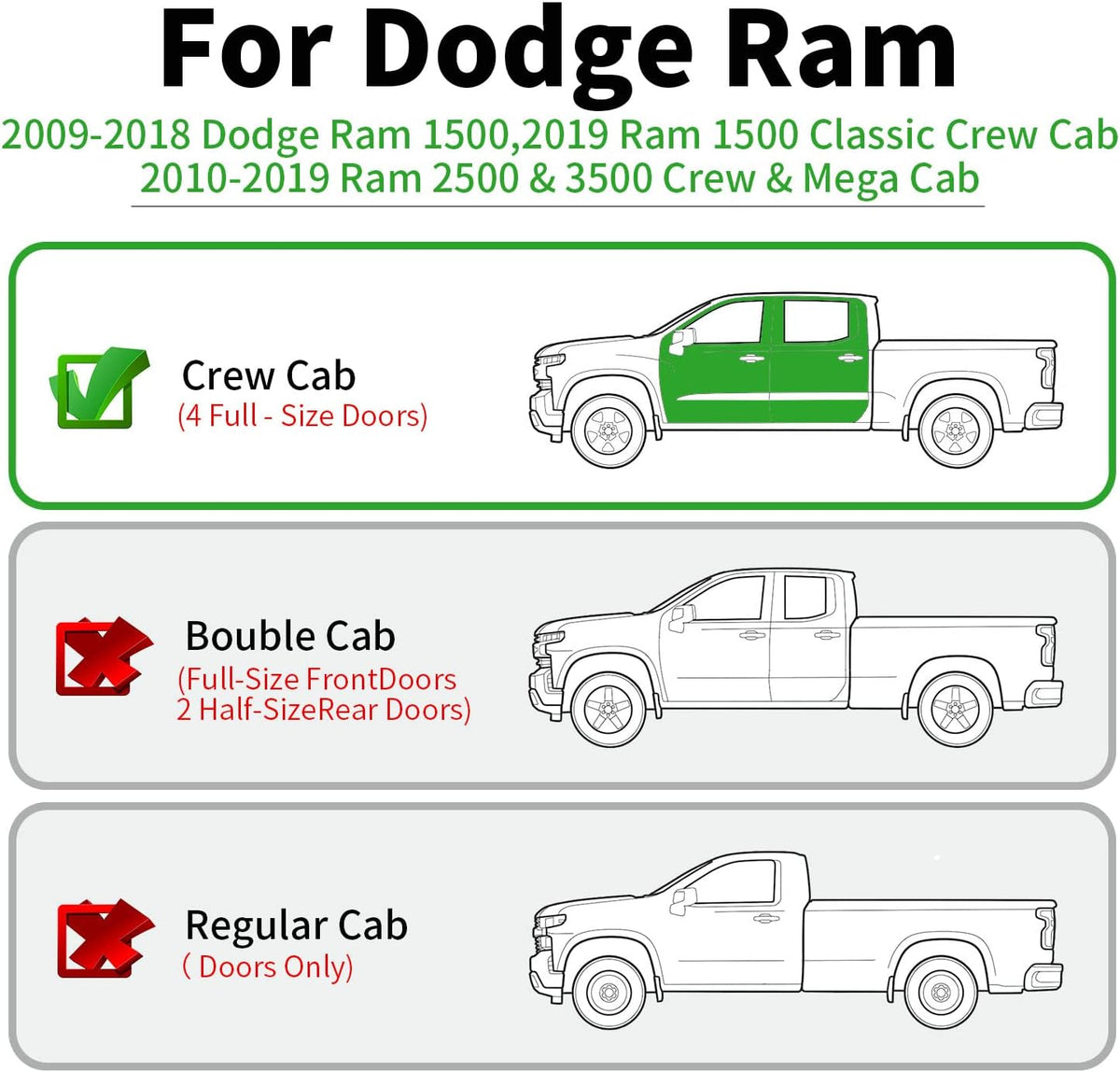 4-Piece Side Window Deflectors Rain Guards for Dodge Ram Crew Cab E8915