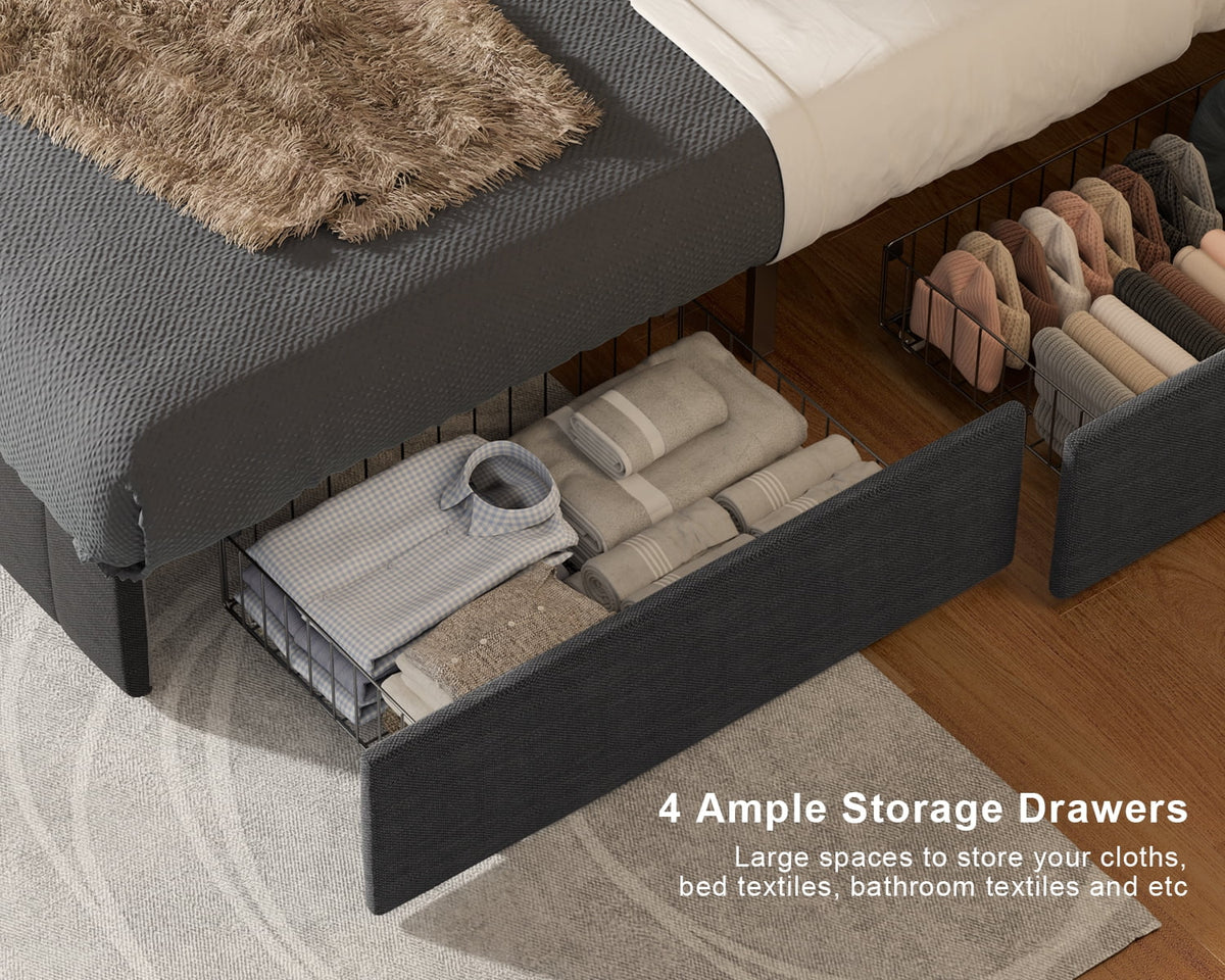 Queen Bed Frame with Adjustable Headboard and 4 Storage Drawers S66694