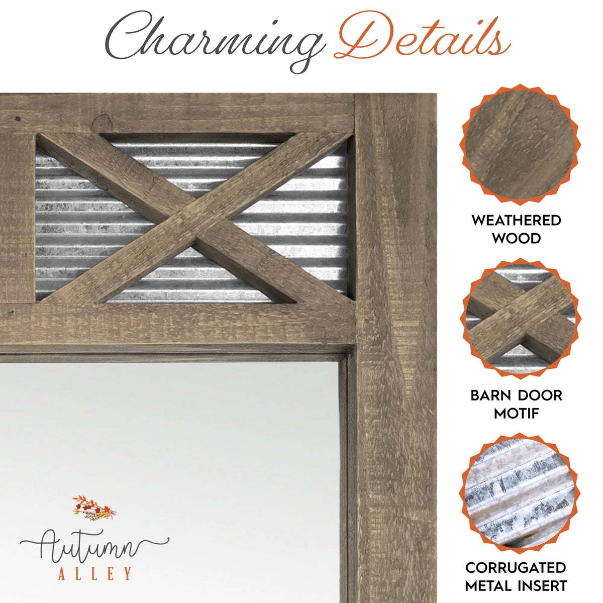 Rustic Farmhouse Mirror with Galvanized Metal – 28" x 34" O1458