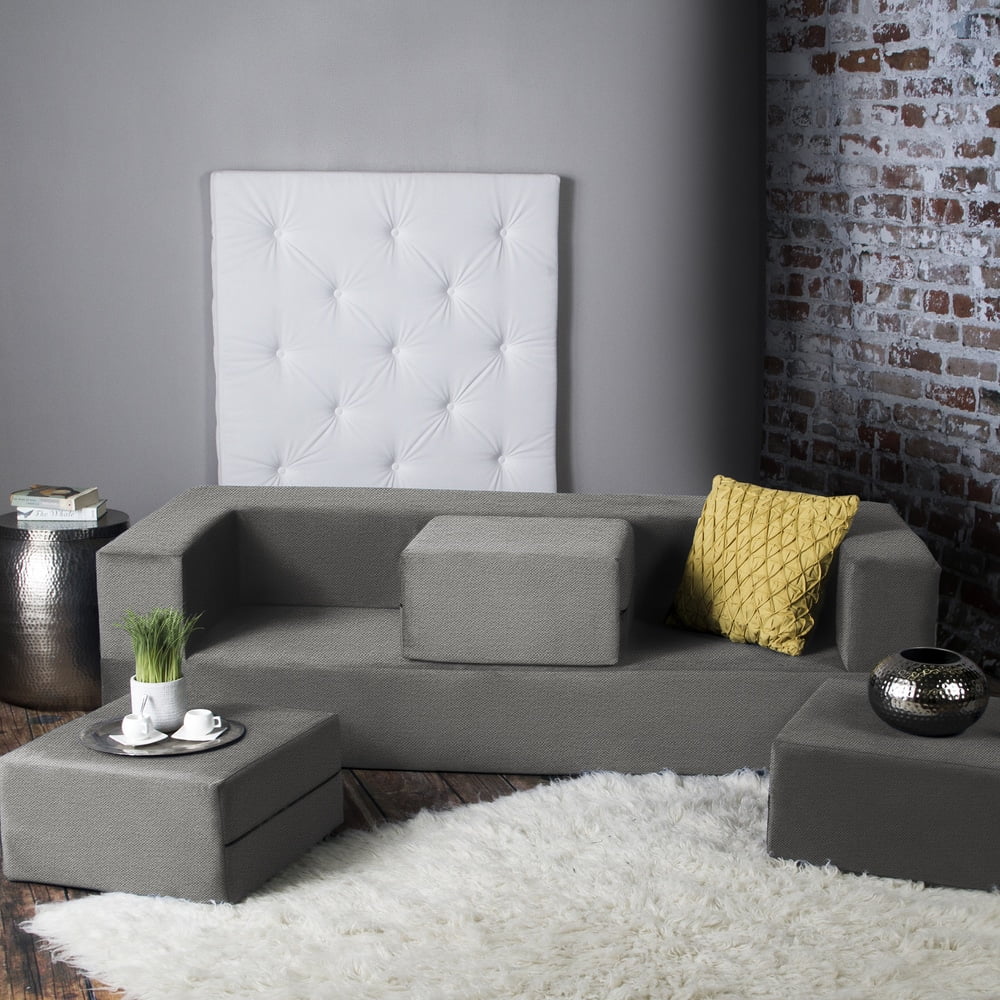 California King Convertible Sleeper Sofa and Ottomans Dove Grey Foam Polyester I692