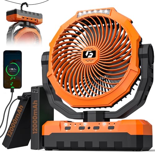 24000mAh Rechargeable Battery Operated Camping Fan with Light & Hook A7603