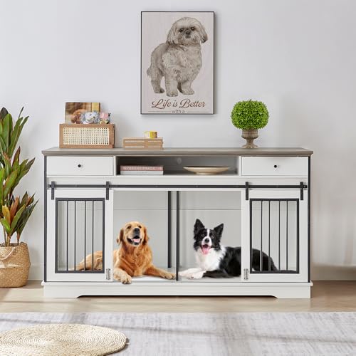 75'' Double Dog Crate Furniture with Double Door Grey Z5687