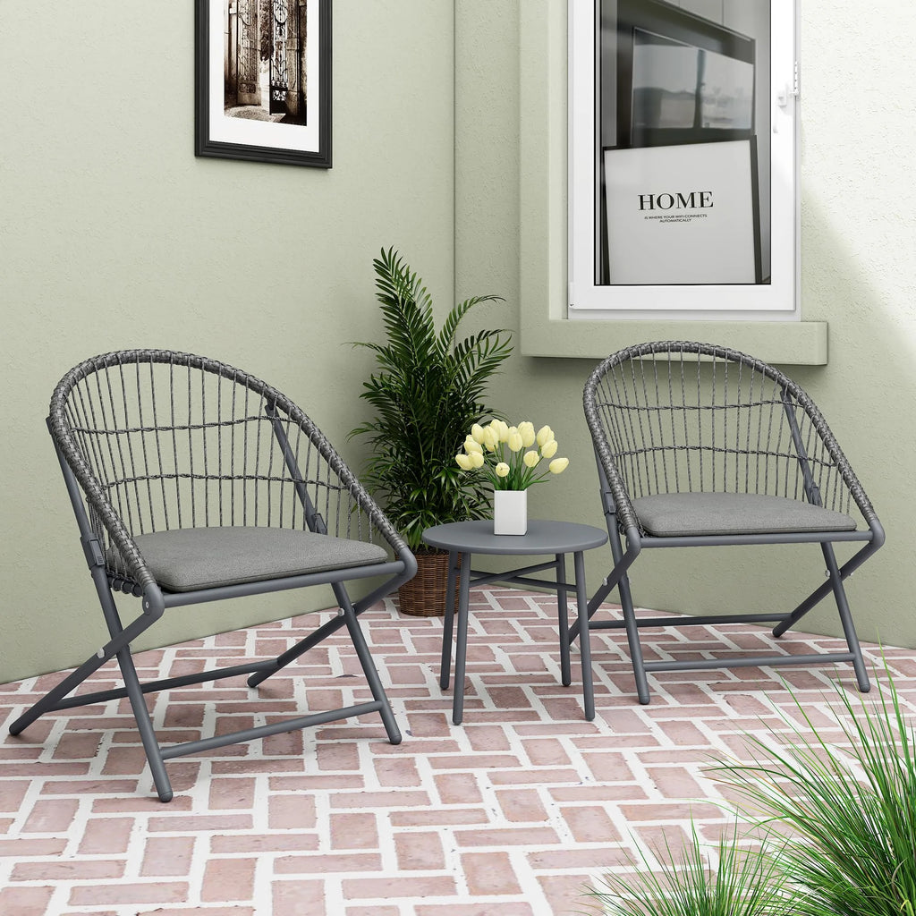 Dark Grey Wicker Patio Chairs with Table, Set of 3 M92973