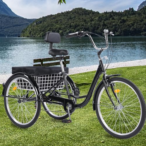 24/26-Inch 3 Wheel Cruiser Bike with Large Basket & Adjustable Seat J89315
