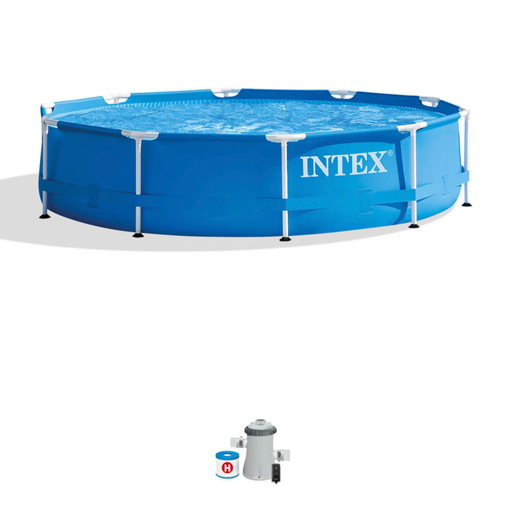 10' x 30 Metal Frame Round Above Ground Swimming Pool with Pump G920989