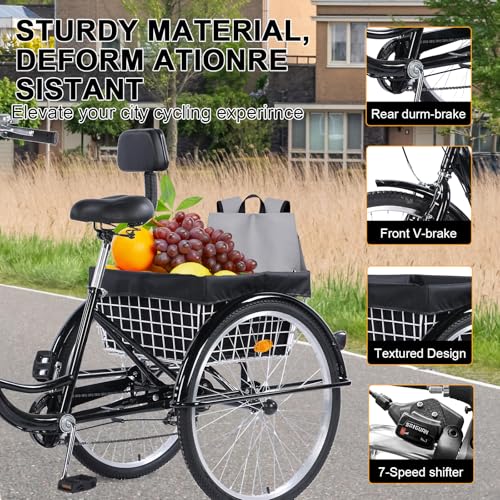 24/26-Inch 3 Wheel Cruiser Bike with Large Basket & Adjustable Seat J89315