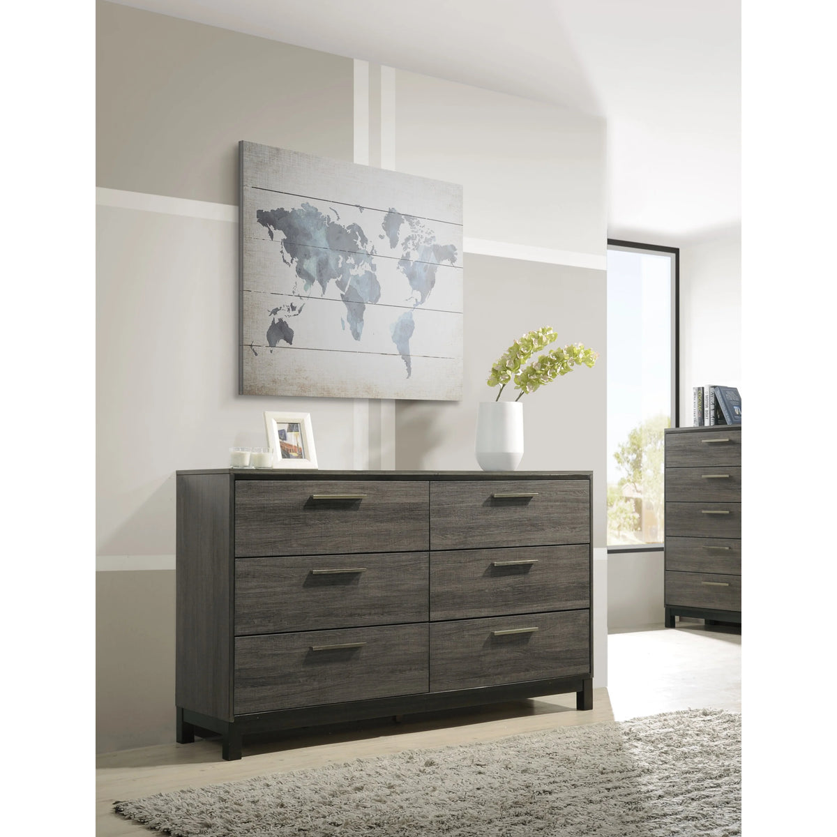King Size Wood Bedroom Set with Dresser Mirror Nightstand Chest P89785