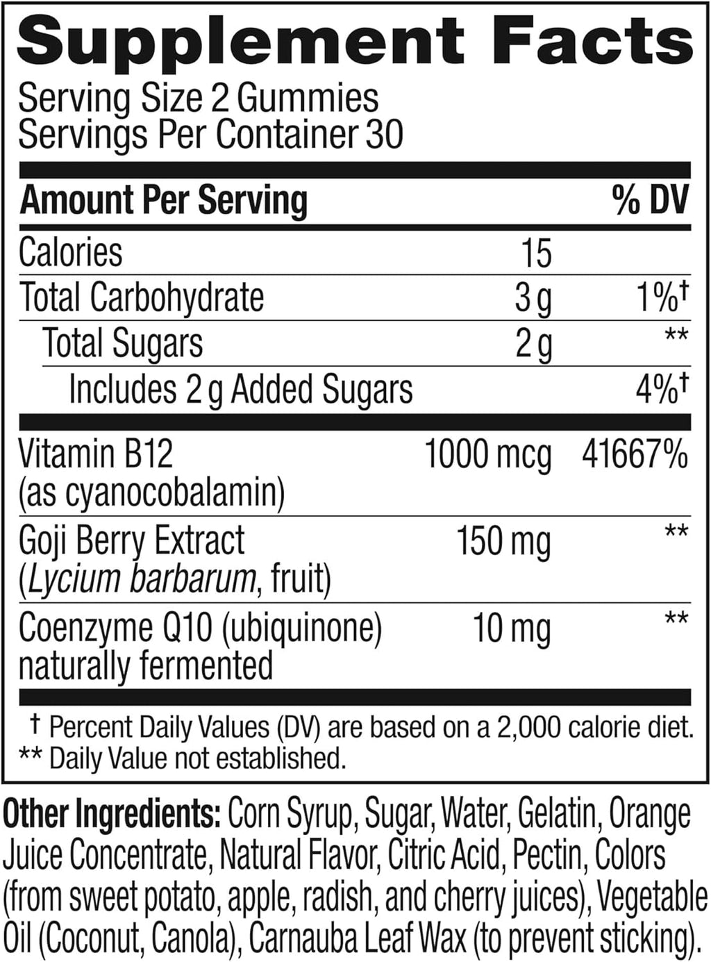 Caffeine Free Vitamin B12 CoQ10 Gummy Supplement, 60 Count C386