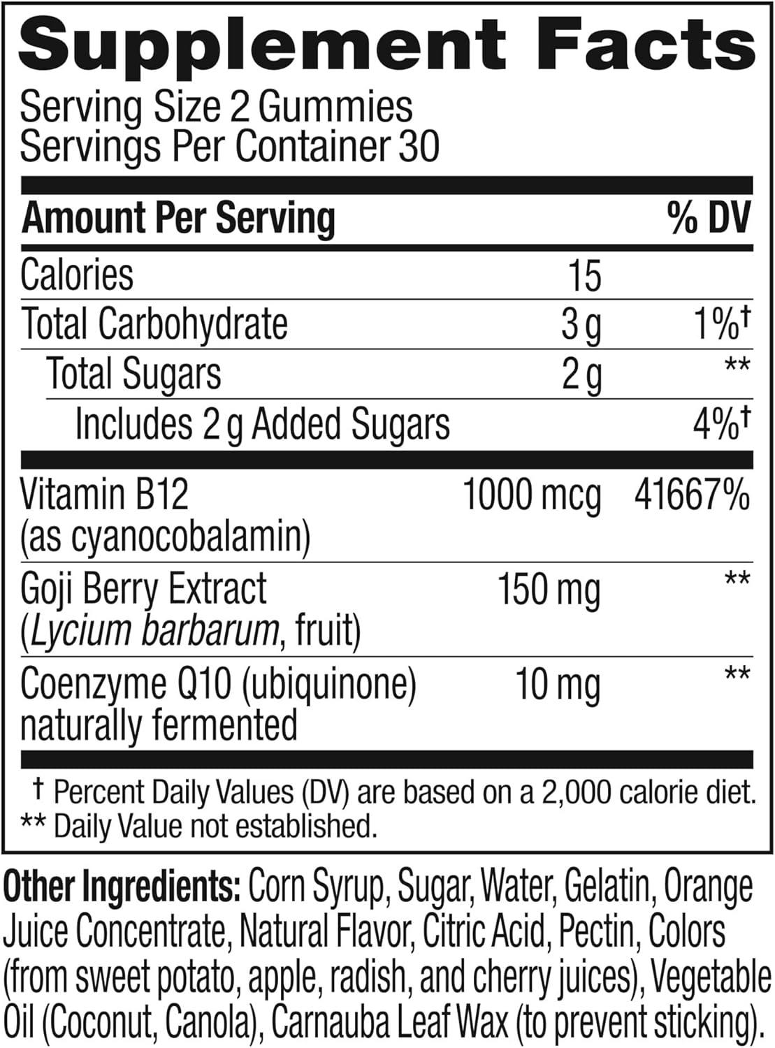 Caffeine Free Vitamin B12 CoQ10 Gummy Supplement, 60 Count C386
