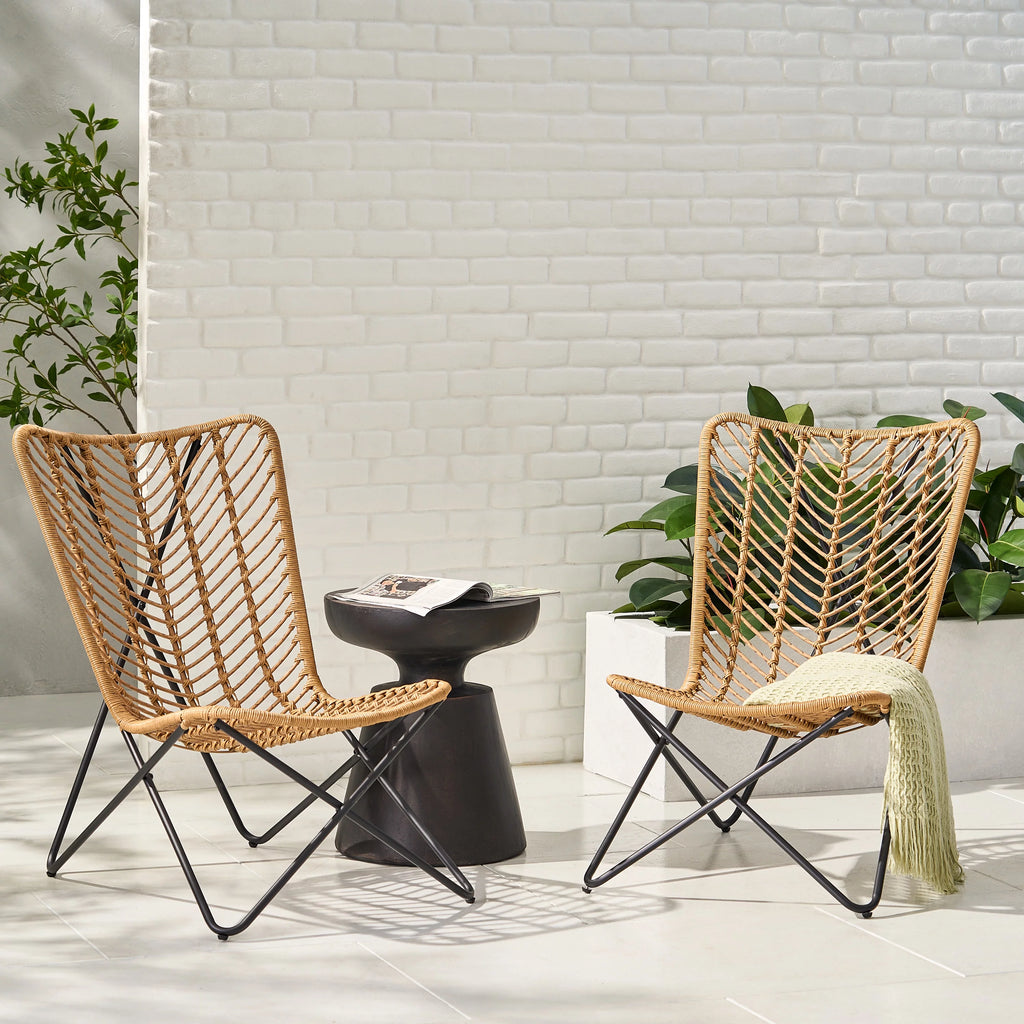 Wicker Outdoor Accent Chairs, Set of 2, Light Brown and Black P211832
