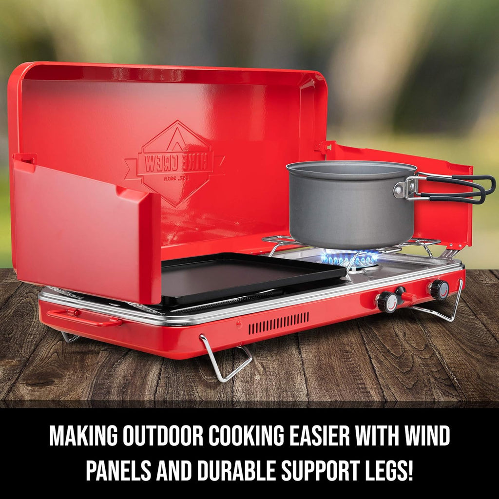2-in-1 Gas Camping Stove with Integrated Igniter & Stainless Steel Drip Tray R22642