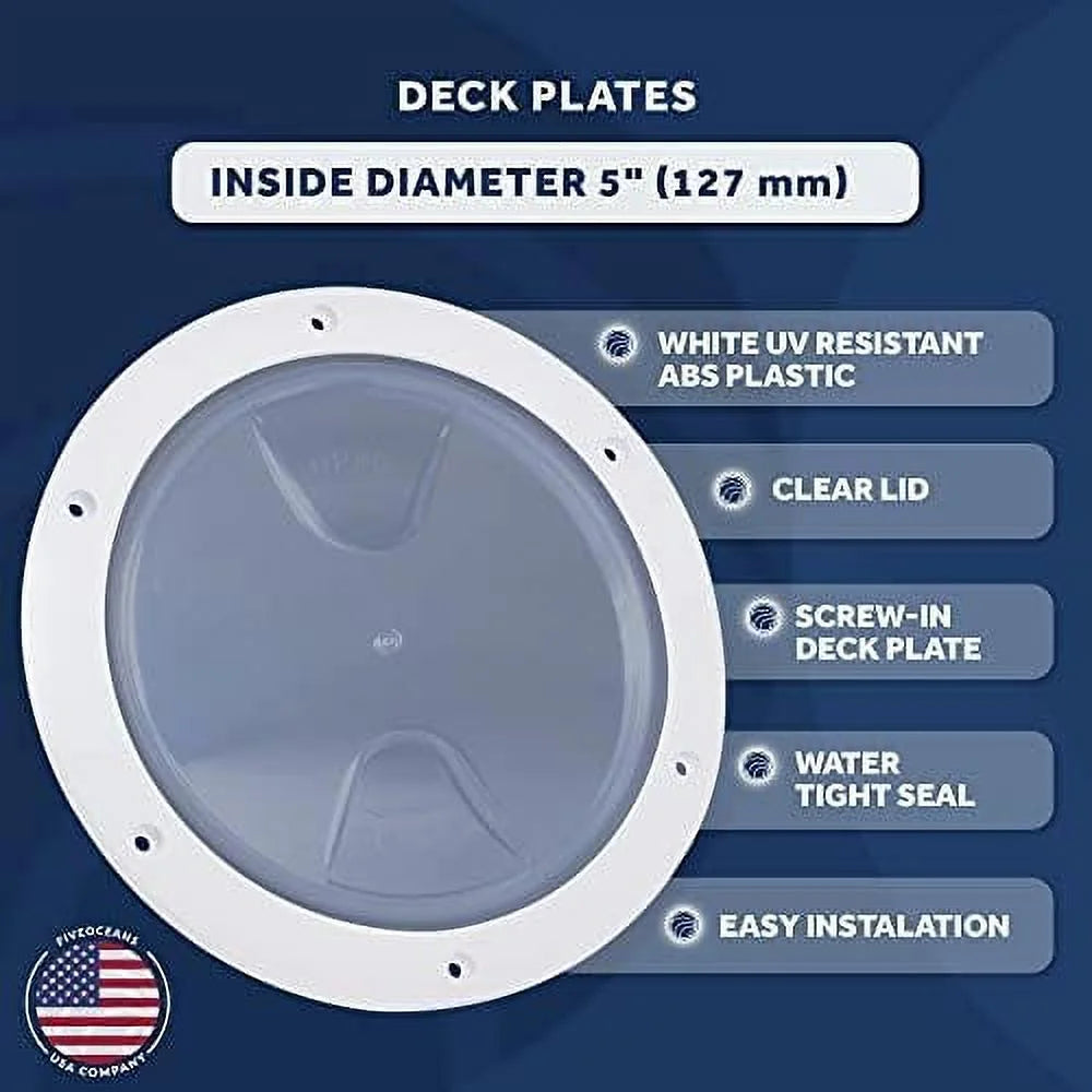 Round Inspection Deck Plate With Detachable Clear Lid, UV-Resistant White Plastic O358