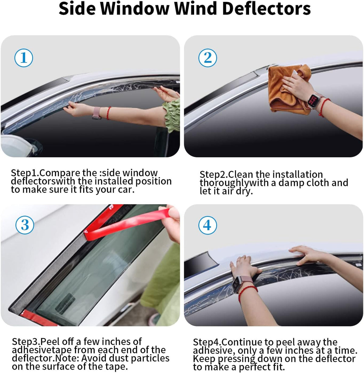 4-Piece Side Window Deflectors Rain Guards for Dodge Ram Crew Cab E8915