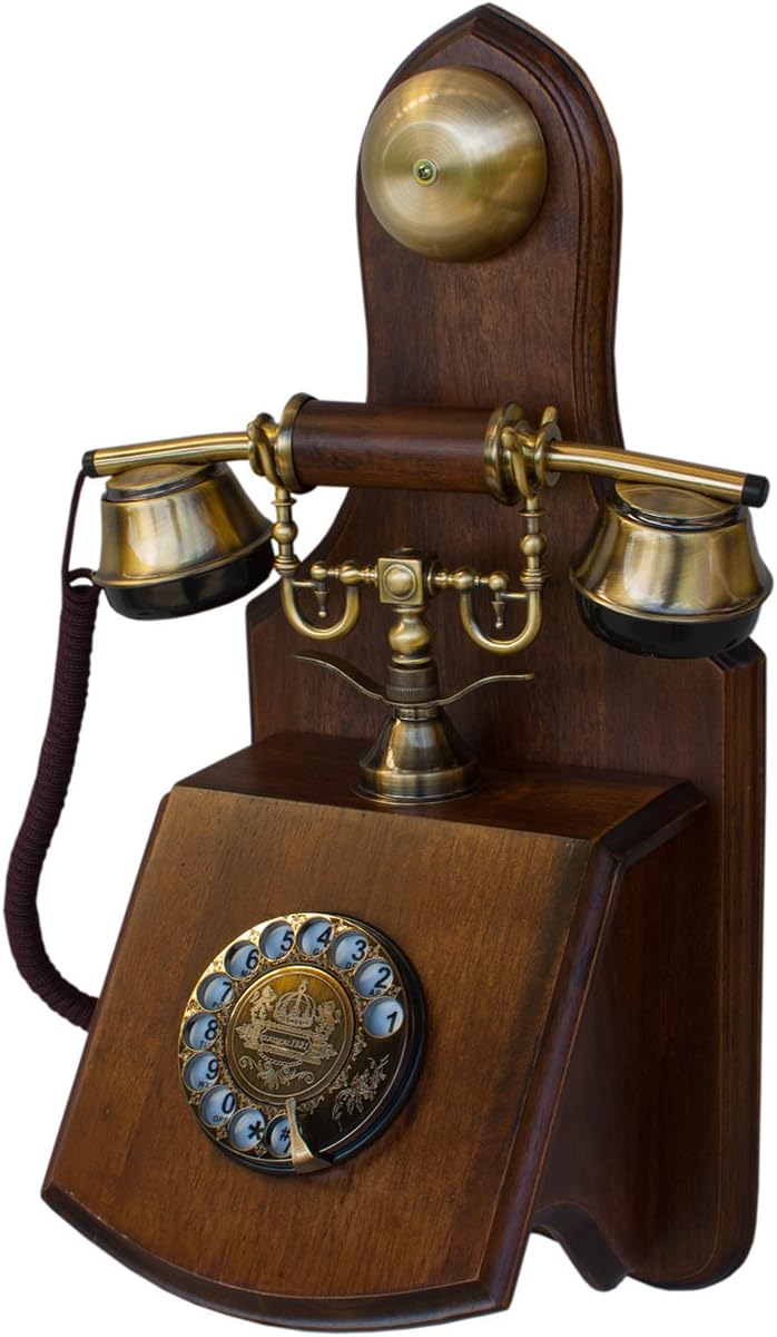 Wall-Mounted Wooden Telephone with Metal Parts W137