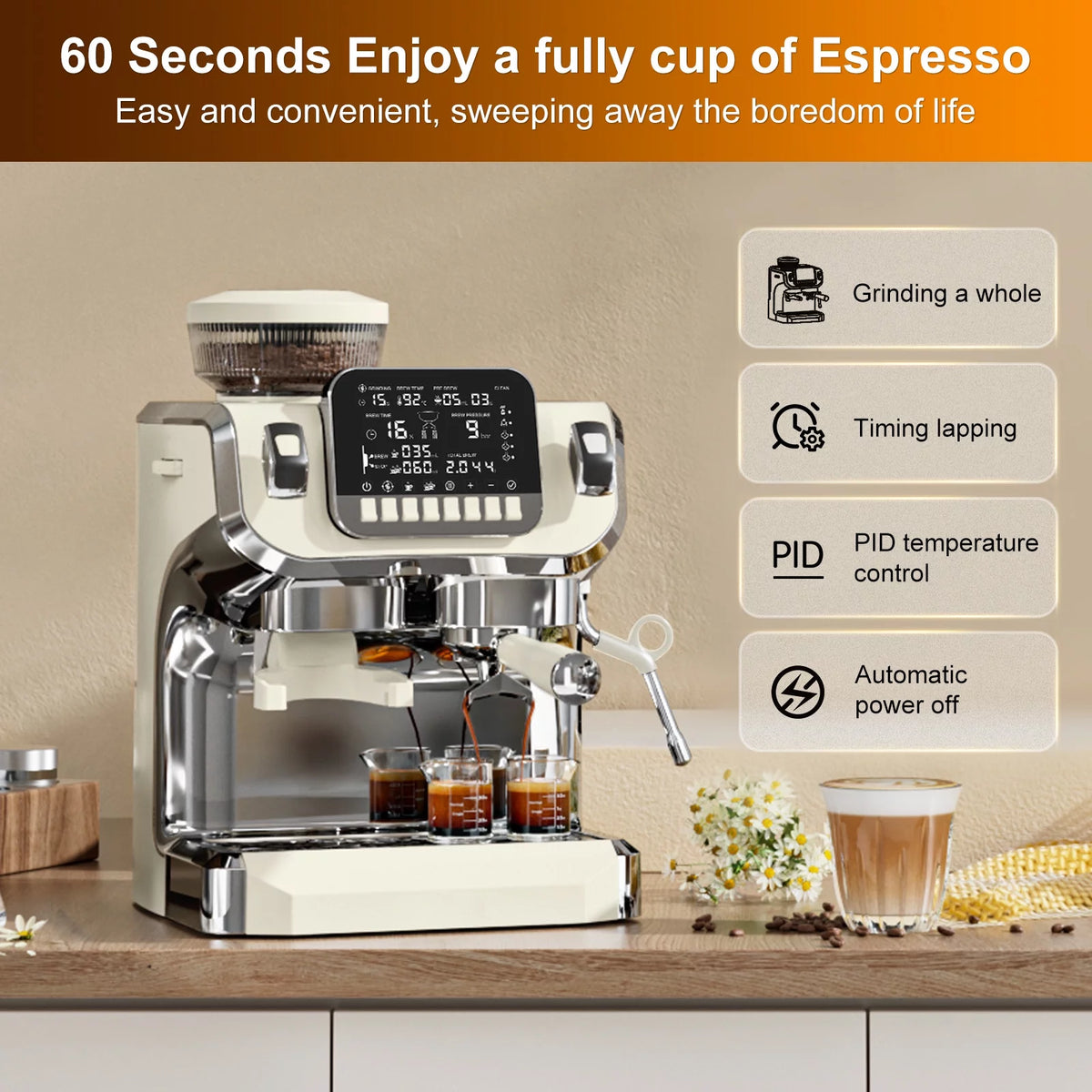 Espresso Machine with Milk Frother, Semi Automatic Coffee Machine with Grinder E7960