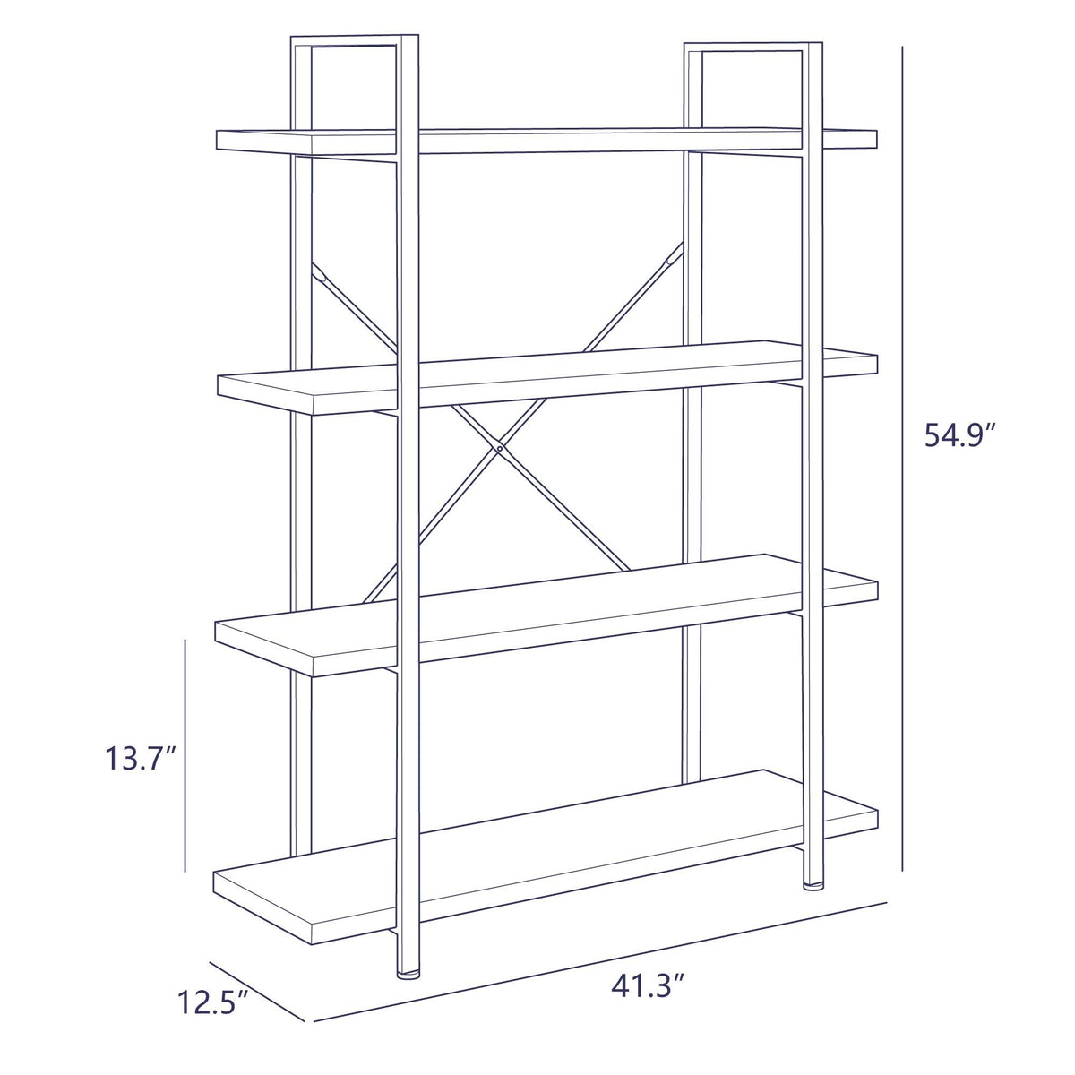 Rustic Oak 3 Shelves Wood & Metal Bookshelf J99615