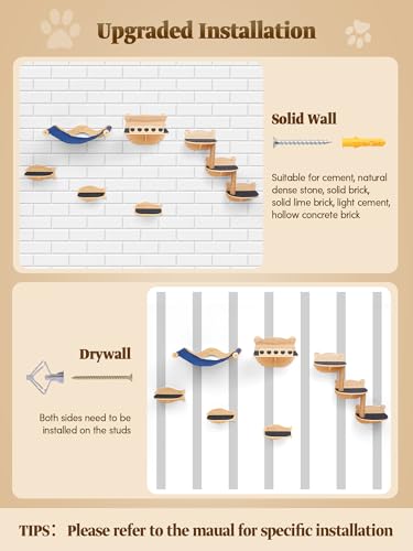 Cat Wall Shelves Set with Hammock Perches Sisal Scratching Post O140767