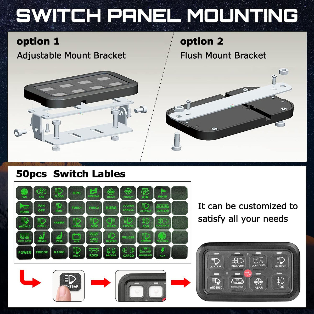 8 Gang LED Switch Panel with Label Stickers C2251