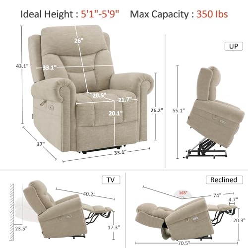 Triple Motor Power Lift Recliner Chair with Massage and Heating, Fabric A1091