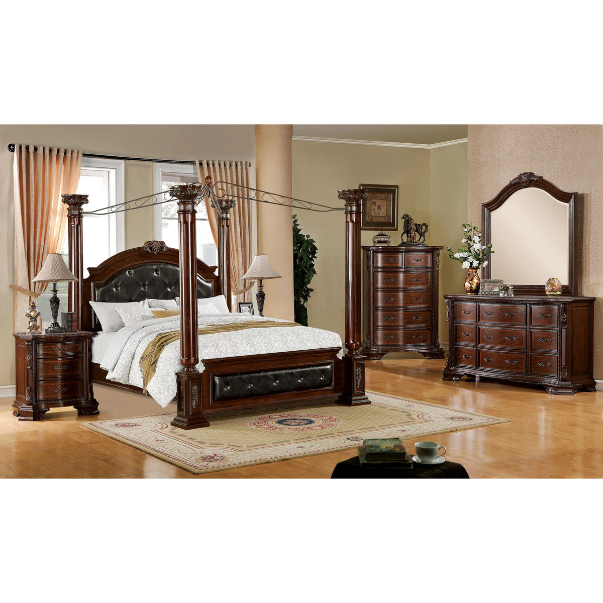 Brown Cherry Queen Canopy Bed Z61464