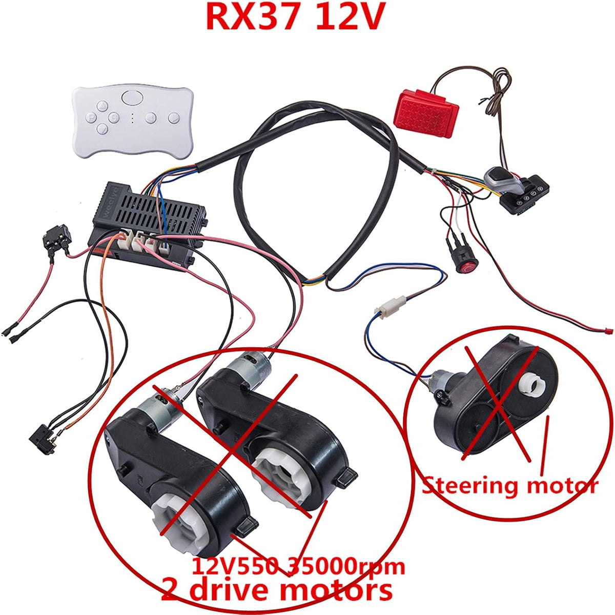 12 Volt Children Electric Car Wires and Switch Kit with 2.4G Bluetooth Remote Control and Receiver H909